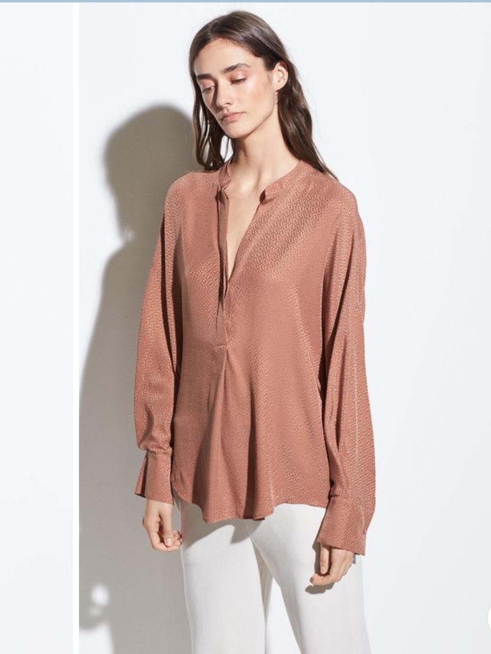 Vince 109% Silk Dot Jacquard V Popover M Relaxed Pink Amber Blouse Lightweight